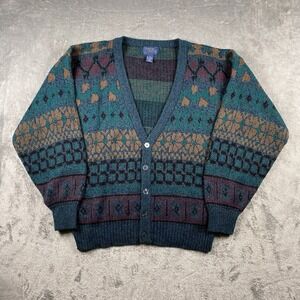 Vintage Cambridge Classics Sweater Mens L Wool Blend Geometric Cardigan Grandpa